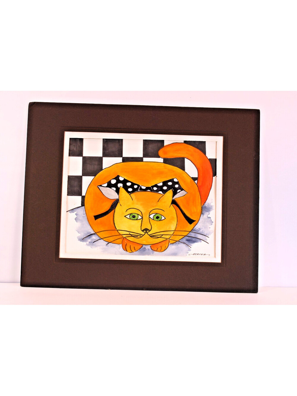 Orig Watercolor Orange Cat Signd Struna Homage to Aldemir Martins Unframed 14x11